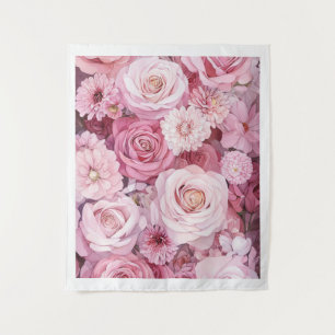 Blush Pink Rose Bouquet Floral Art Tapestry