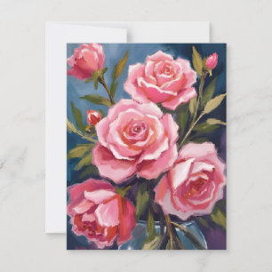 Blush Pink Rose Bouquet Painted Thank You Card