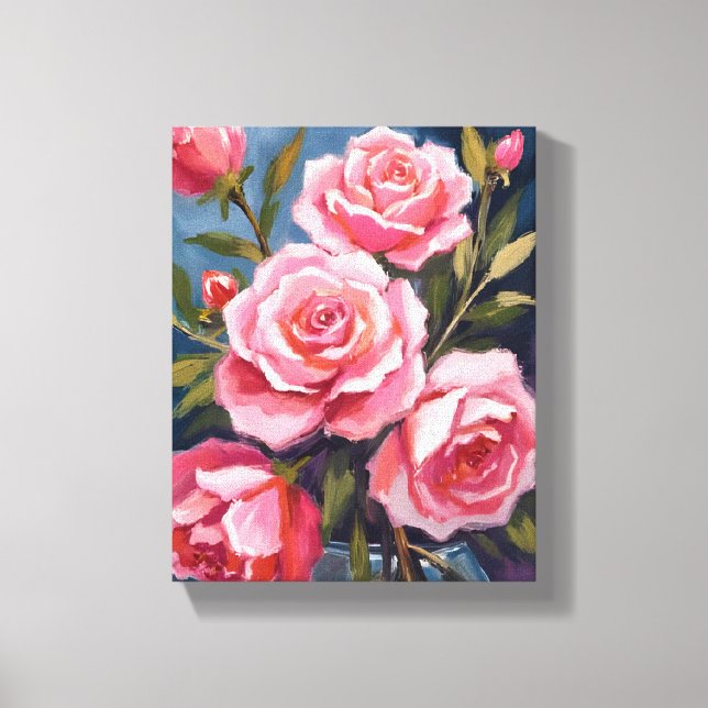 Blush Pink Rose Bouquet Painting Canvas Print (Front)