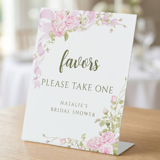 Blush Pink Rose Bridal Shower Favors Pedestal Sign