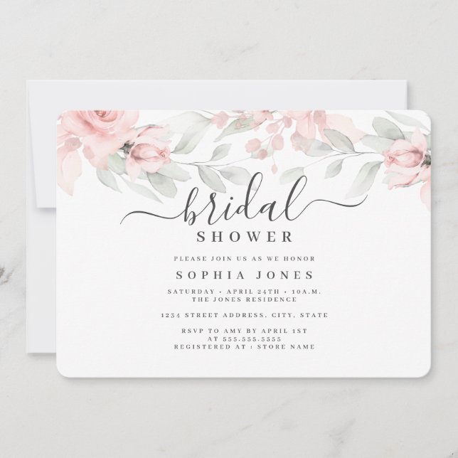 Blush Pink Rose Bridal Shower  Invitation (Front)