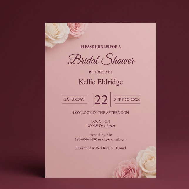 Blush Pink Rose Bridal Shower Invitation (Creator Uploaded)