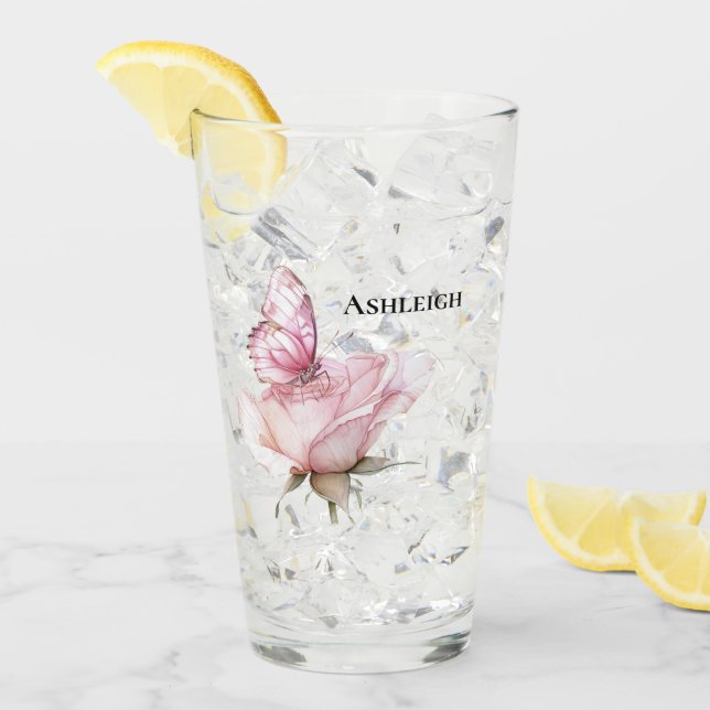 Blush Pink Rose Butterfly   Glass (Front Ice)