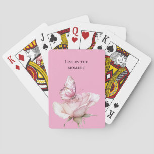 Blush Pink Rose Butterfly   Playing Cards