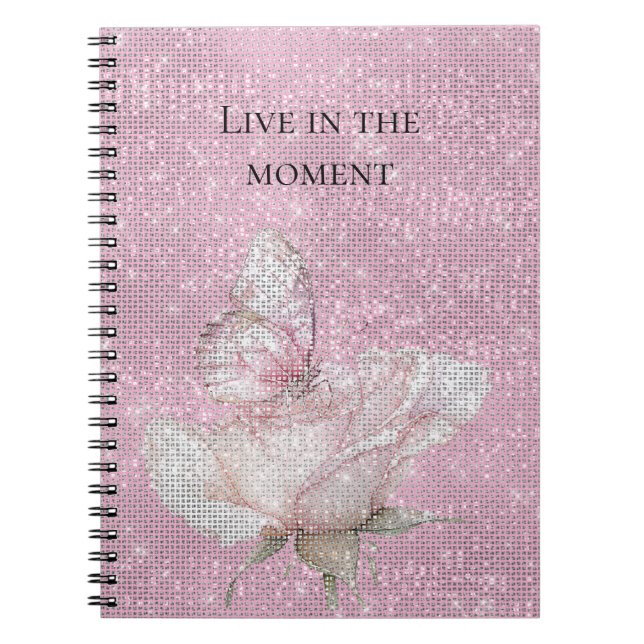 Blush Pink Rose Butterfly Sparkle Notebook (Front)