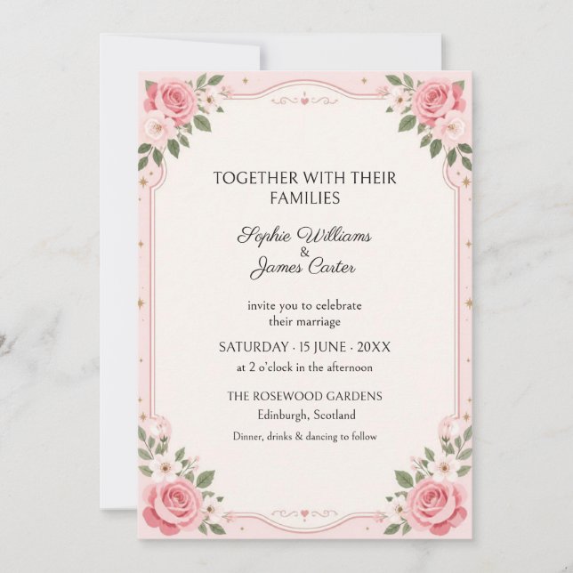 Blush Pink Rose Celestial Wedding Invitation (Front)