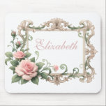 Blush Pink Rose Custom Name Mouse Pad<br><div class="desc">Blush Pink Rose Mothers Day or Birthday gifts.</div>