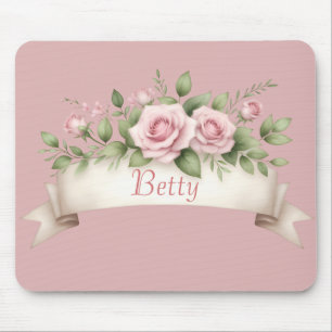 Blush Pink Rose Custom Name Mouse Pad