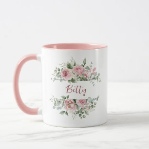 Blush Pink Rose Custom Name Mug