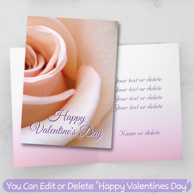 Blush Pink Rose Custom Text Elegant Chic Valentine Card (Creator Uploaded)