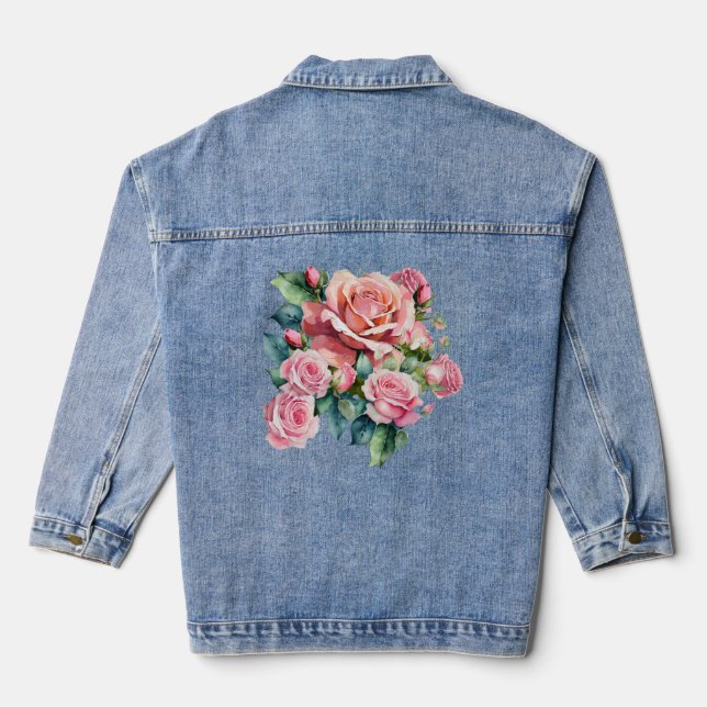 Blush Pink Rose Denim Jacket (Back)