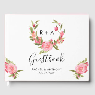 Blush Pink Rose Elegant Chic Floral Wedding Guest Book