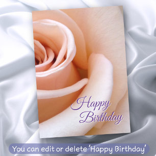 Blush Pink Rose Elegant Script Happy Birthday Card