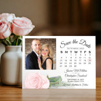 Blush Pink Rose Elegant Wedding Calendar & Photo