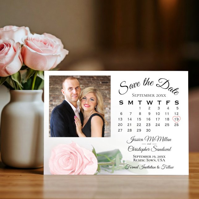Blush Pink Rose Elegant Wedding Calendar & Photo Save The Date (Creator Uploaded)
