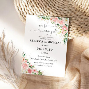  Blush Pink Rose Engagement Party Invitation