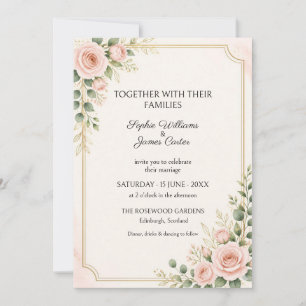 Blush Pink Rose Eucalyptus Wedding Invitation