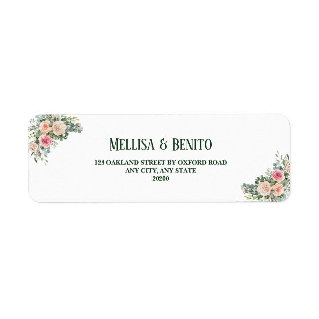 Blush Pink Rose Eucalyptus Wedding Return Address (Front)