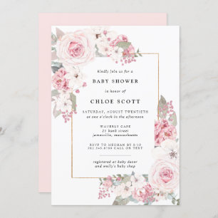 Blush Pink Rose Floral Baby Shower Invitation