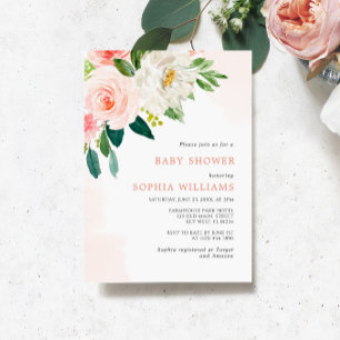 Blush Pink Rose Floral Baby Shower Invitation