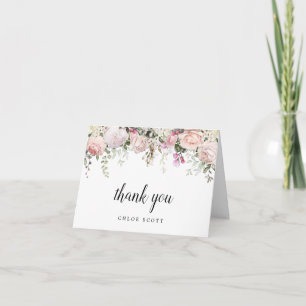 Blush Pink Rose Floral Baby Shower Photo Thank You Card