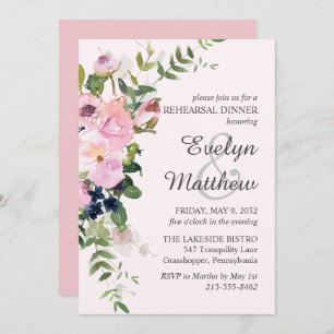 Blush Pink Rose Floral Bouquet Rehearsal Invitation