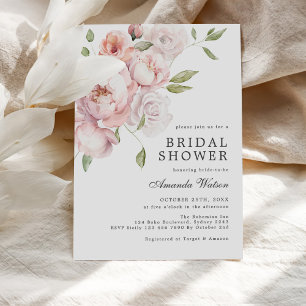 Blush Pink Rose Floral Bridal Shower Invitation