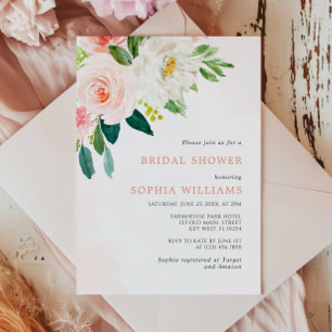 Blush Pink Rose Floral Bridal Shower Invitation