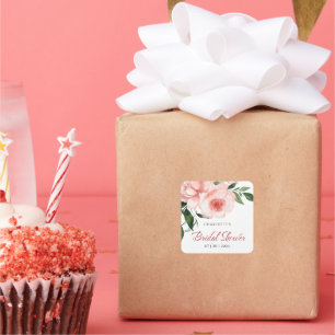 Blush Pink Rose Floral Bridal Shower Square Sticker