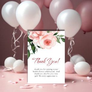 Blush Pink Rose Floral Bridal Shower Thank You Card