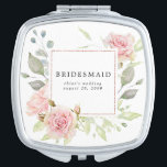 Blush Pink Rose Floral Bridesmaid Wedding Compact Mirror<br><div class="desc">Soft blush pink roses with white hydrangea flowers and soft sage green leaves create a beautiful floral display on the front of this compact. Bridesmaid is written across it There is a text line below for you to personalise it. This bridesmaid gift is part of the Rose Gold Collection. It...</div>