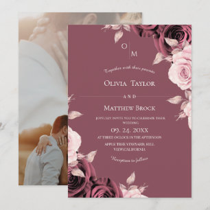 Blush Pink Rose Floral Classic Wedding Invitation