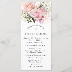 Blush Pink Rose Floral DIY Wedding Programme