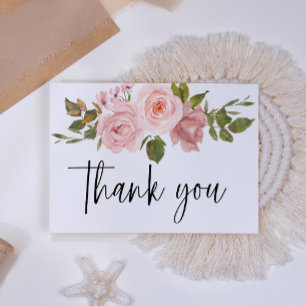 Blush Pink Rose Floral Elegant Thank You Card