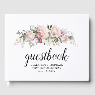 Blush Pink Rose Floral First Communion Guest Book
