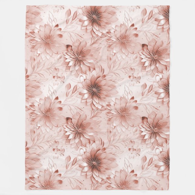 Blush Pink Rose Floral Fleece Blanket (Front)