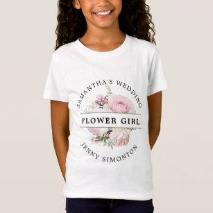 Blush Pink Rose Floral Flower Girl Wedding T-Shirt