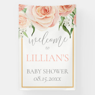 Blush Pink Rose Floral Girl Baby Shower Welcome Banner