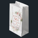 Blush Pink Rose Floral Gold 90th Birthday Small Gi Small Gift Bag<br><div class="desc">Honour a special woman with this elegant and feminine 90th gift bag. It begins with 90th written in a bold rose text. Happy is written in curved text above and birthday is below. Three lines of personalised text is provided below so you can easily personalise your birthday wish. A small...</div>