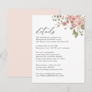 Blush Pink Rose Floral Information Details Wedding Enclosure Card