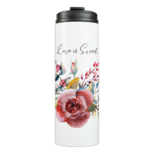 Blush Pink Rose Floral Love is Sweet  Thermal Tumbler