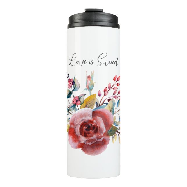 Blush Pink Rose Floral Love is Sweet  Thermal Tumbler (Front)