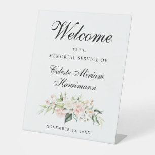 Blush Pink Rose Floral Memorial Service Pedestal Sign