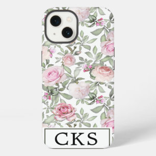 Blush Pink Rose Floral Monogram Initial Elegant iPhone 13 Case