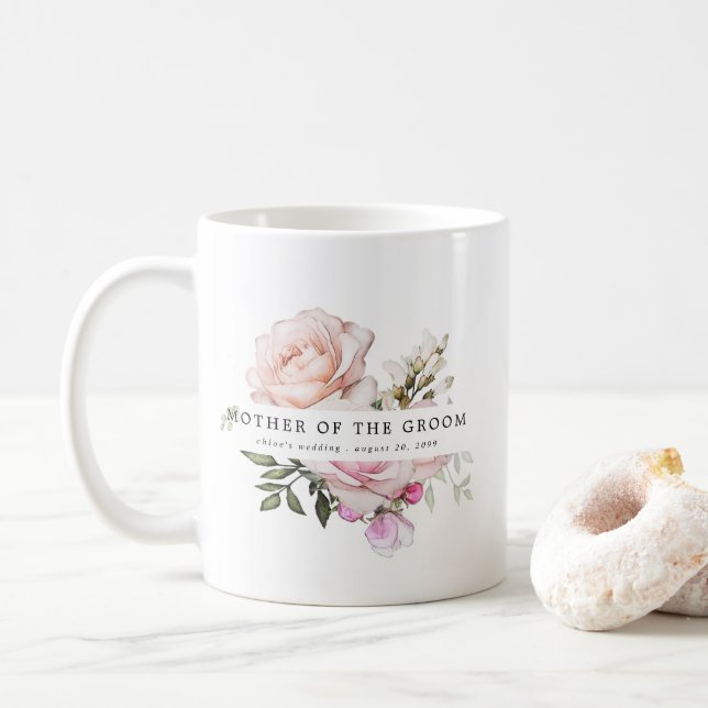 Blush Pink Rose Floral Mother of the Groom Coffee Mug (With Donut)