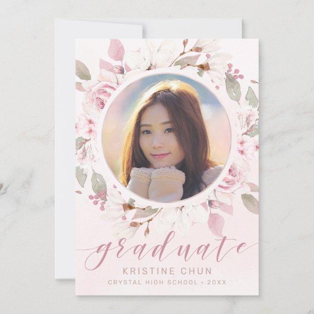 Blush Pink Rose Floral Photo 2025 Graduation Announcement (Front)
