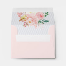 Blush Pink Rose Floral Stripe RSVP Address Wedding