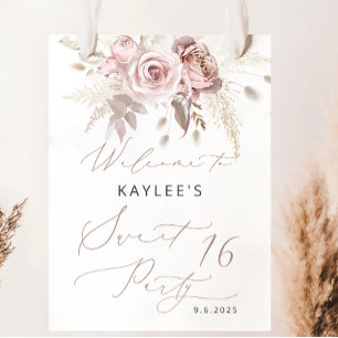 Blush Pink Rose Floral Sweet 16 Birthday Welcome Poster