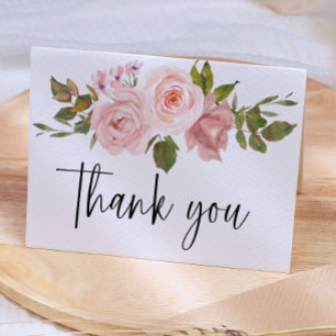 Blush Pink Rose Floral Thank You Card