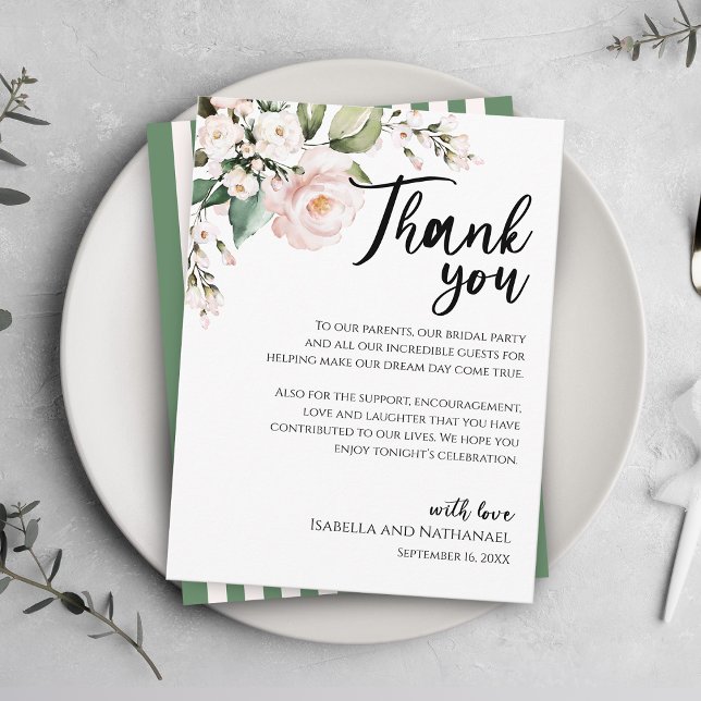 Blush Pink Rose Floral Thank You Reception Card (Creator Uploaded)